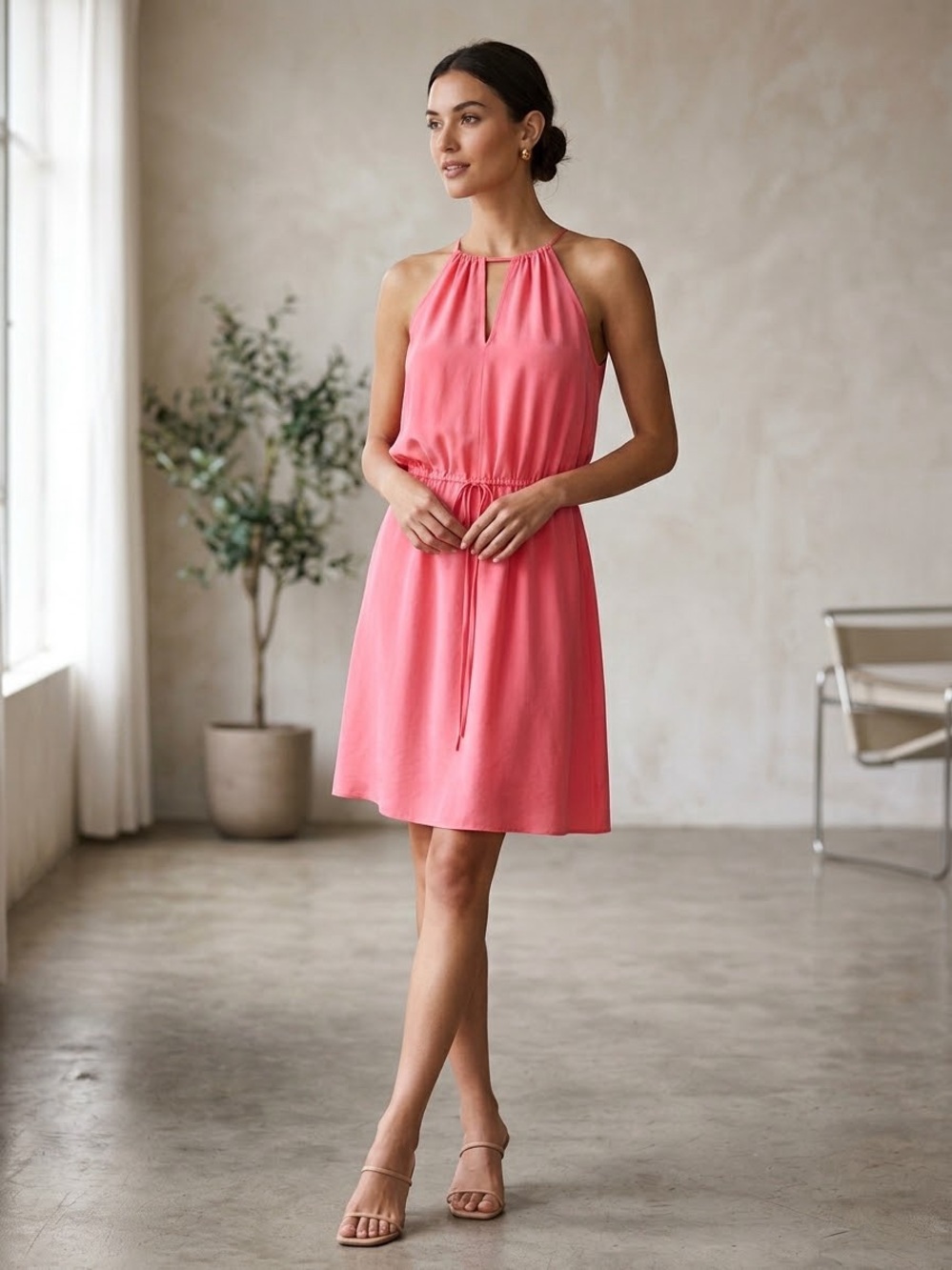 Rebecca Taylor Pink 100% Silk Open Back Halter Dress - Read Flaw